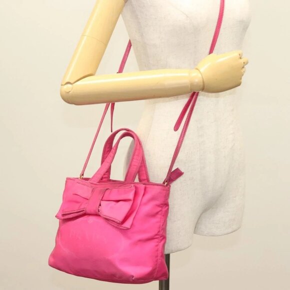 PRADA Hand Bag Nylon 2way Pink Gold Auth - Picture 1 of 15